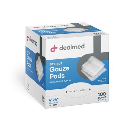 DEALMED Gauze Pads, Sterile 1'S, 4" X 4", 12 Ply, 100/Bx, 12/Cs, 1200PK 783014